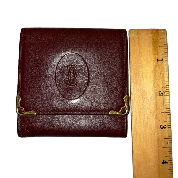 Cartier Burgundy Wine Leather Logo-embossed Coin Purse Mini Wallet - Picture 2 of 13